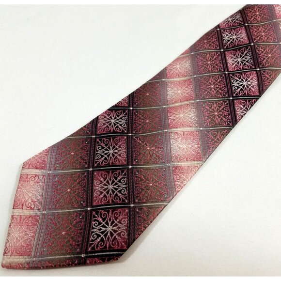 Pierre Cardin Mens Necktie Silk Pink silver gray scrollwork geometric tie - Picture 1 of 5